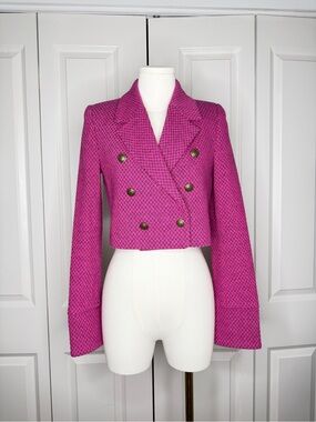 Zara Cropped Double-Breasted Fuchsia Blazer